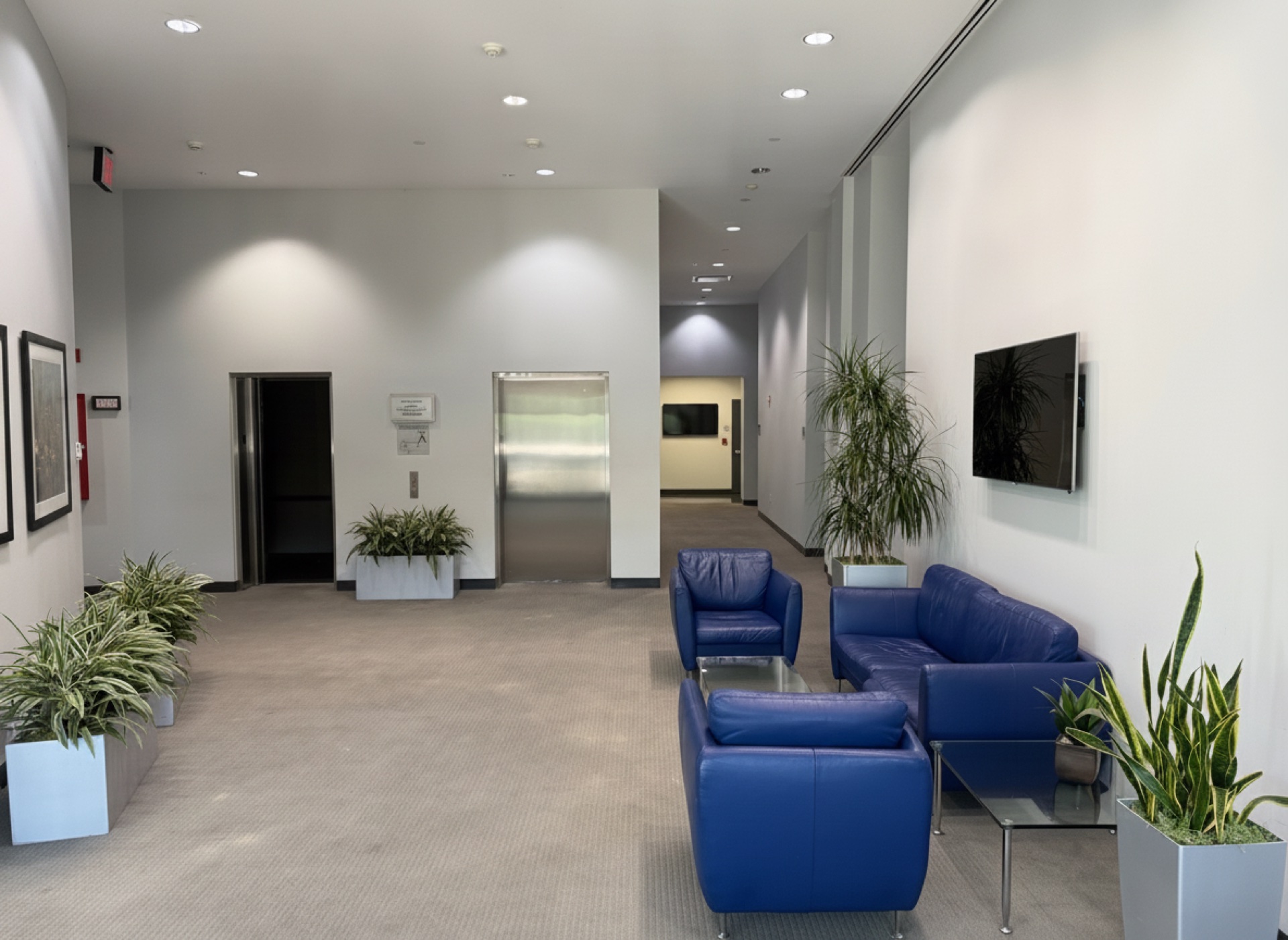 The lobby lounge with soft seating